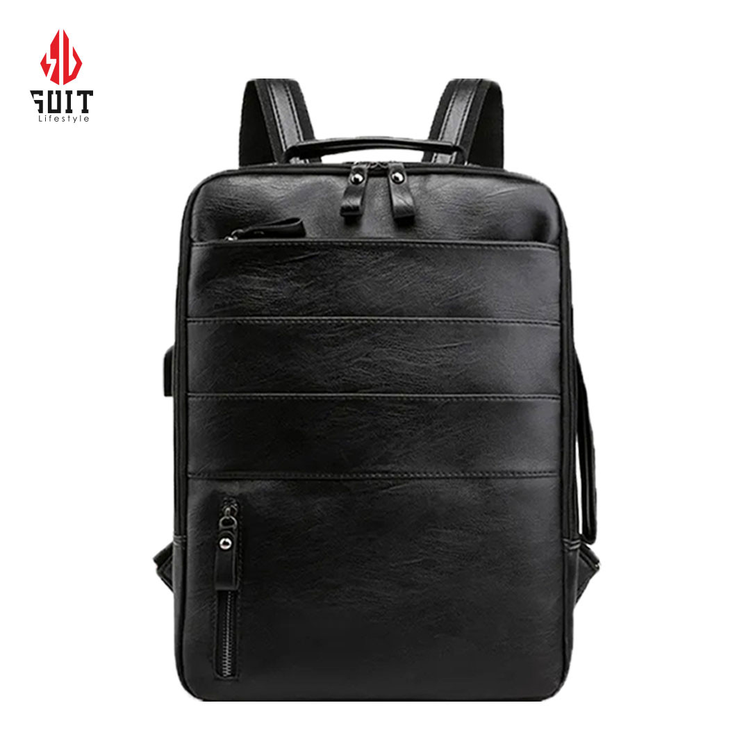 GuiSoHn Backpack Men Men's Waterproof Business Backpack Charging Large Capacity Laptop Bag PU Leather Portable (LLB)