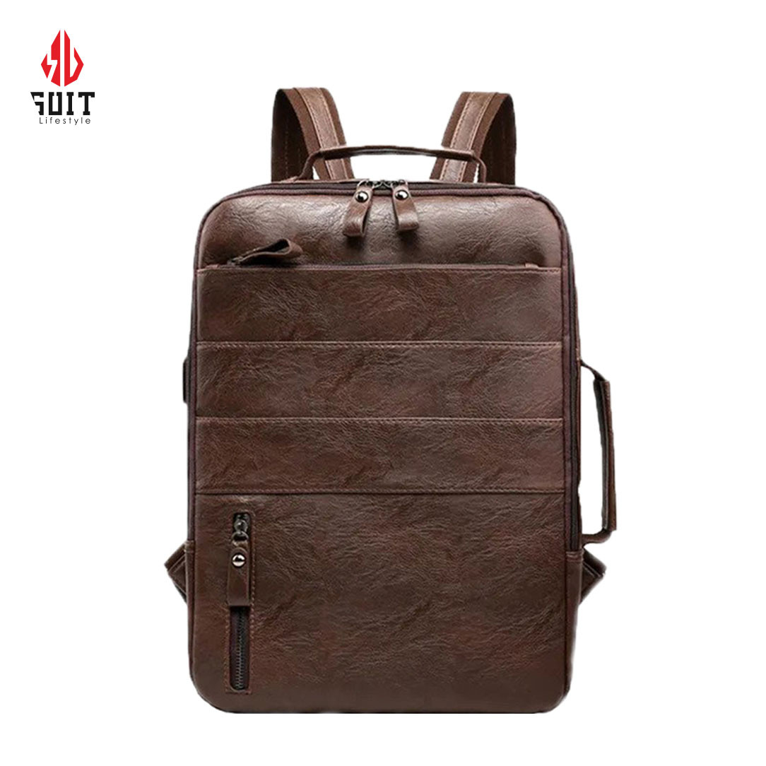 GuiSoHn Backpack Men Men's Waterproof Business Backpack Charging Large Capacity Laptop Bag PU Leather Portable (LLC)